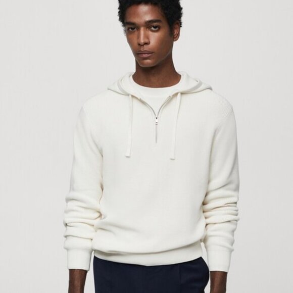 Mango Hooded Knit Sweatshirt White - XL - Picture 1 of 3